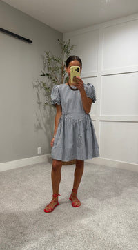 Charlie Gingham Puff Sleeve Dress | Navy Blue