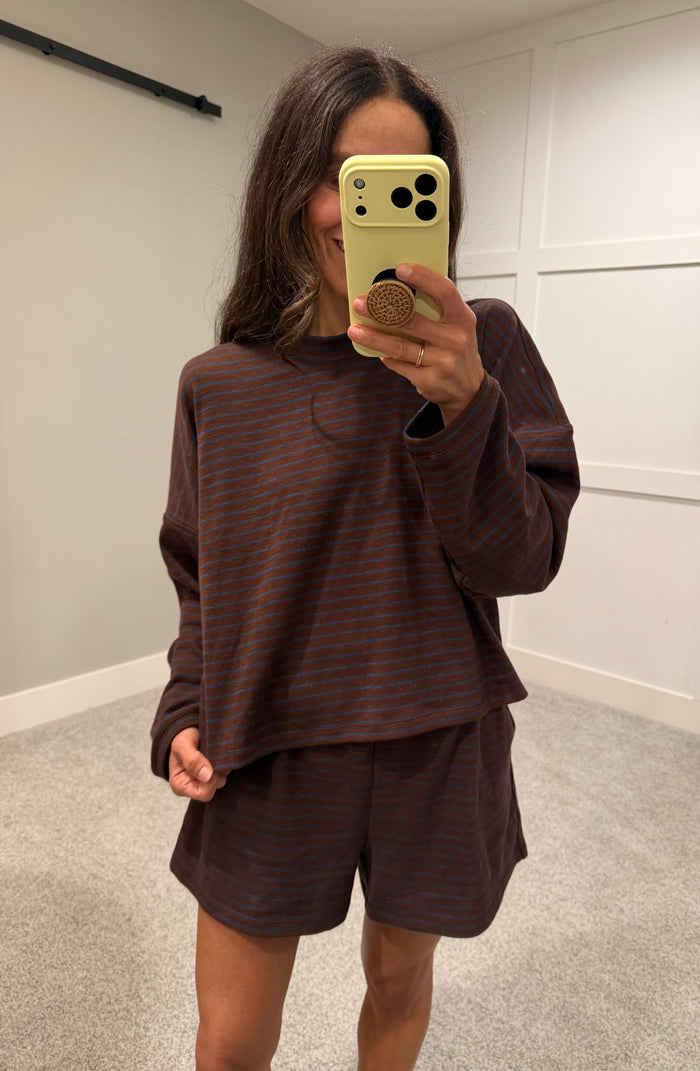 River Striped Long-Sleeve Top | Dark Brown/Blue