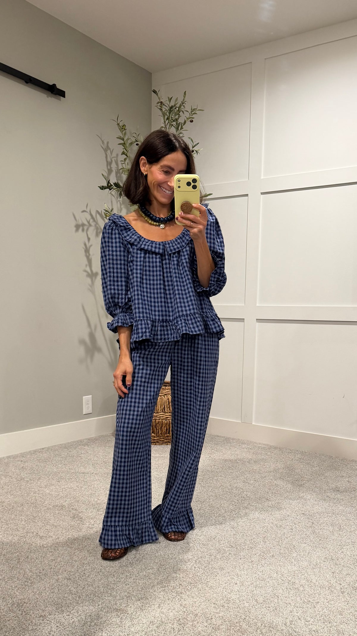 Baron Ruffle Pant Set | Navy/Blue Gingham Print
