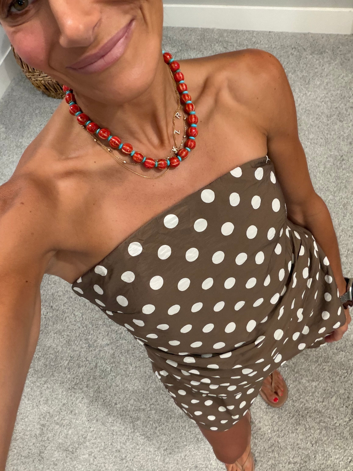 Anita Asymmetric Top Polka Dot Set | Brown