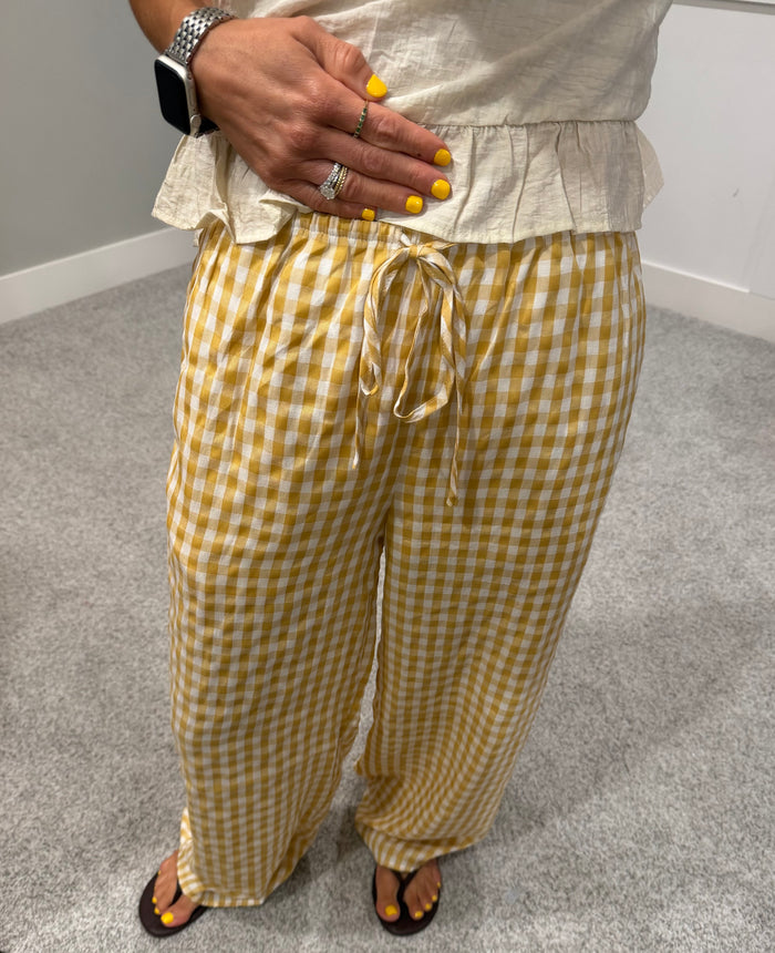 Gingham Print Drawstring Pants | Yellow