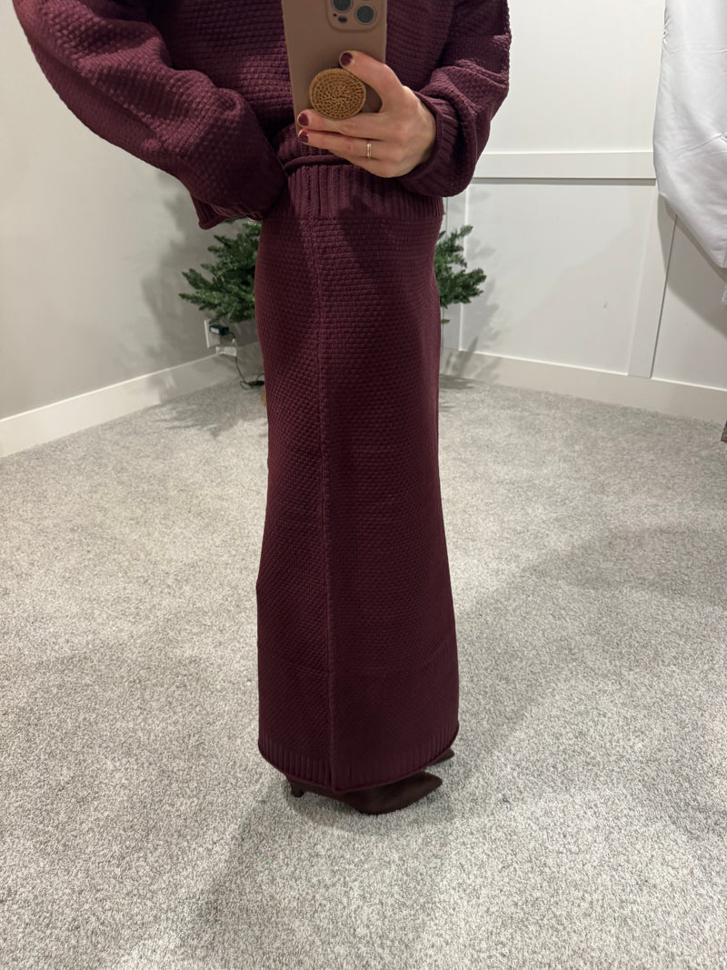Textured Knit Skirt | Dark Cherry