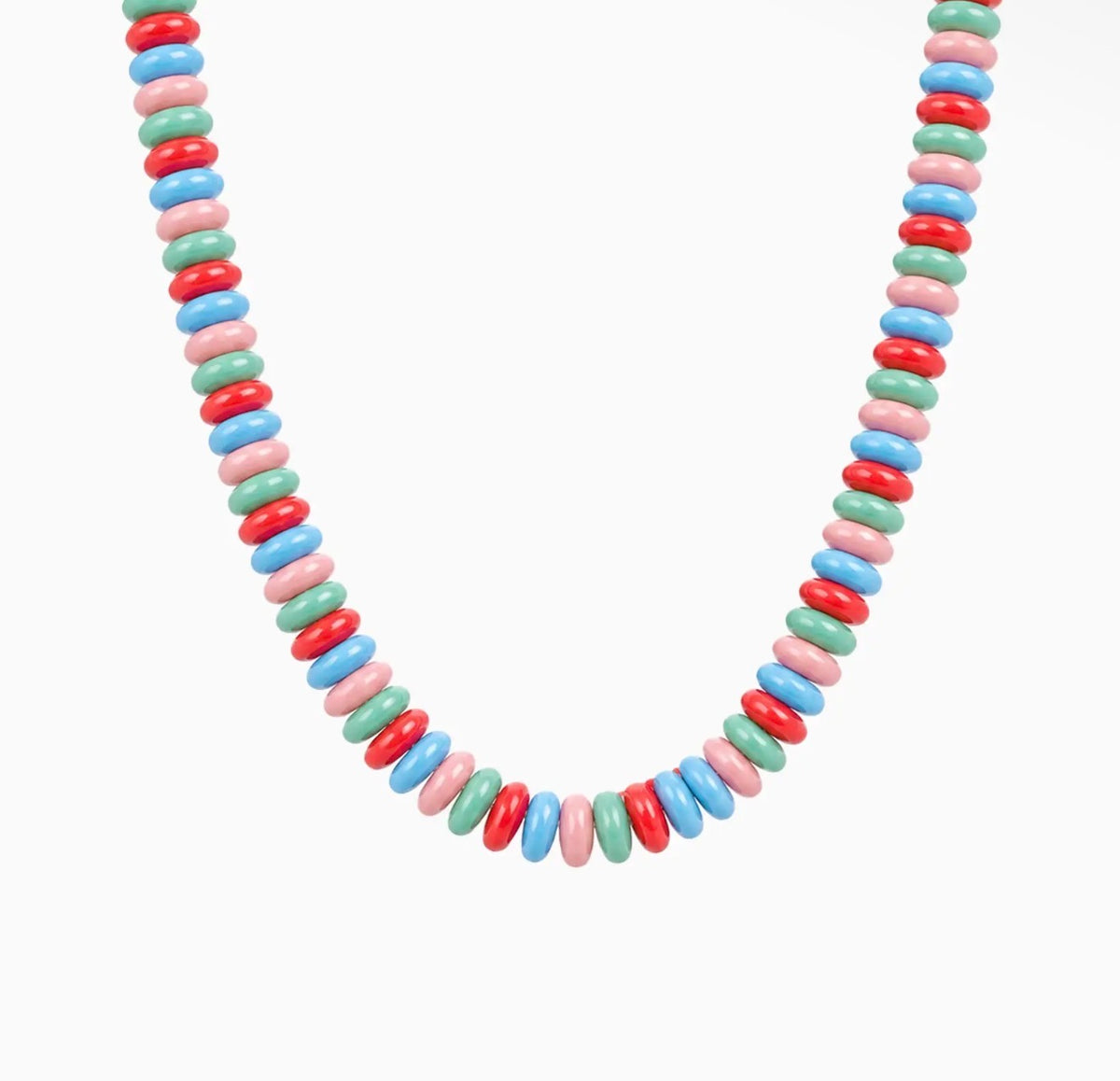 Summer Wide Disc Marble Beaded Necklace | Multi Pink