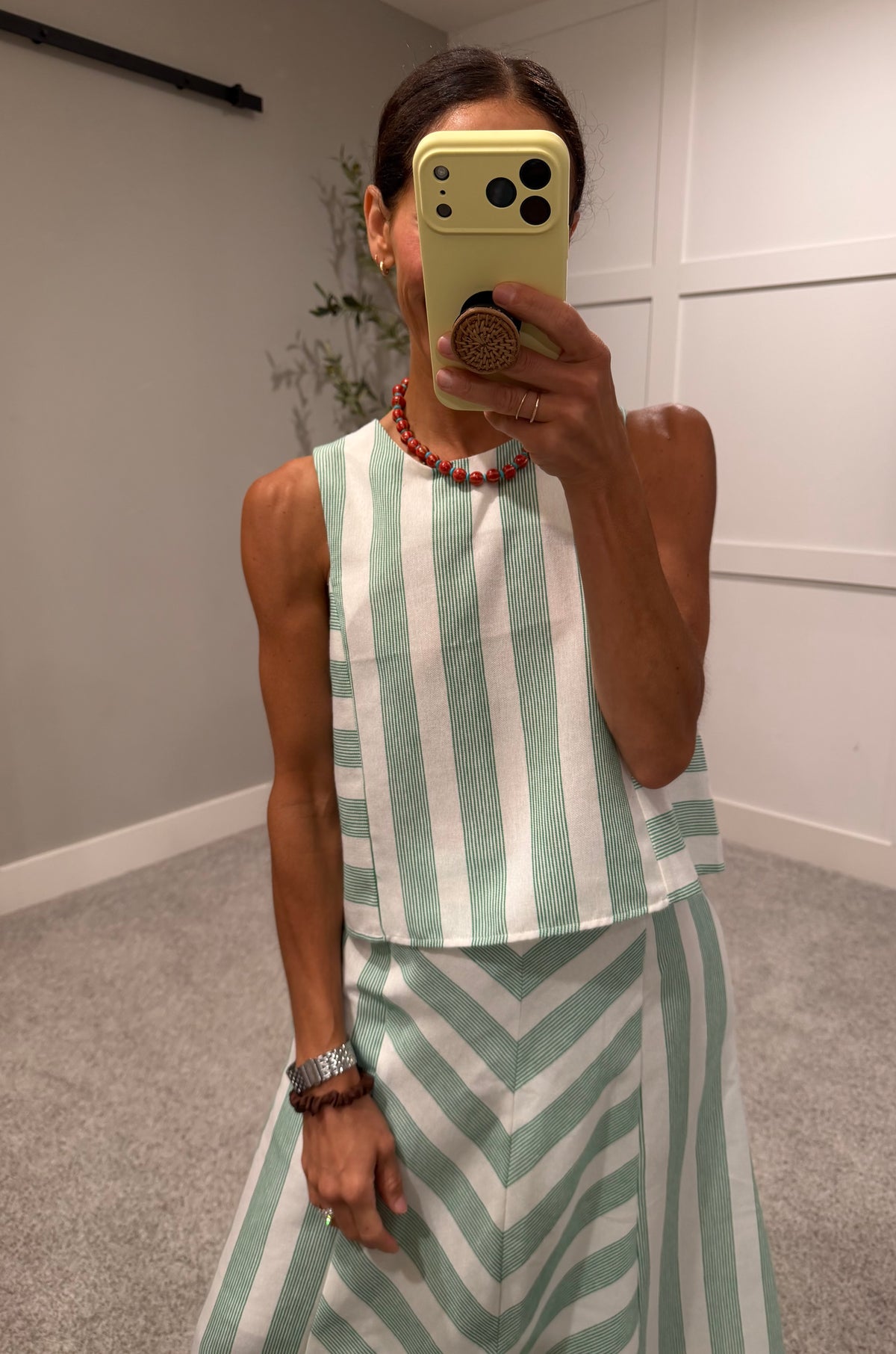 Gina Green Striped Skirt Set