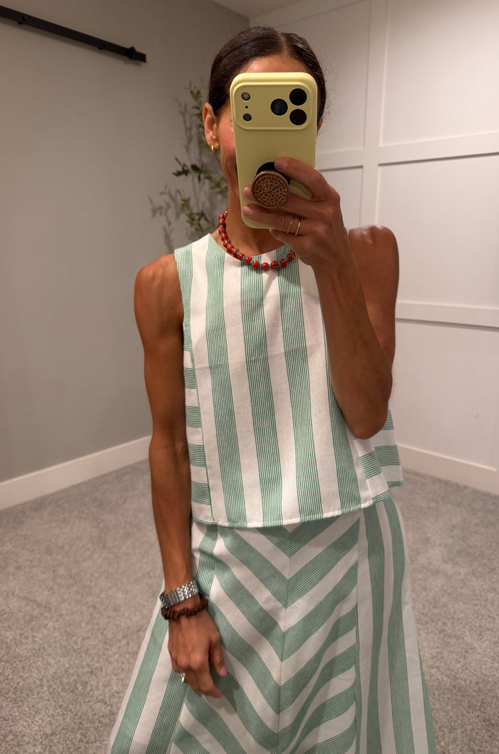 Gina Green Striped Skirt Set