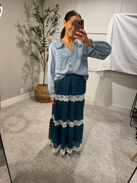 Denim Round Collar Button Down