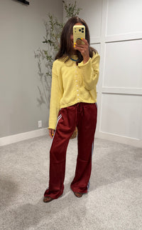 Adele Satin Track Pants | Maroon/Light Blue