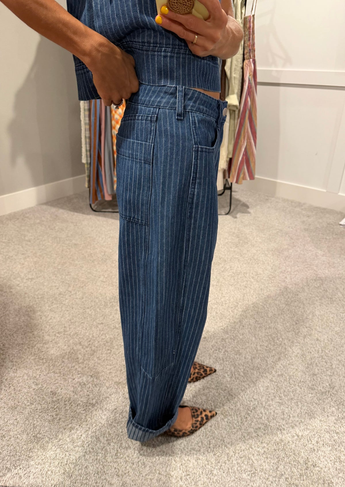 Dark Indigo Pinstripe Barrel Jeans
