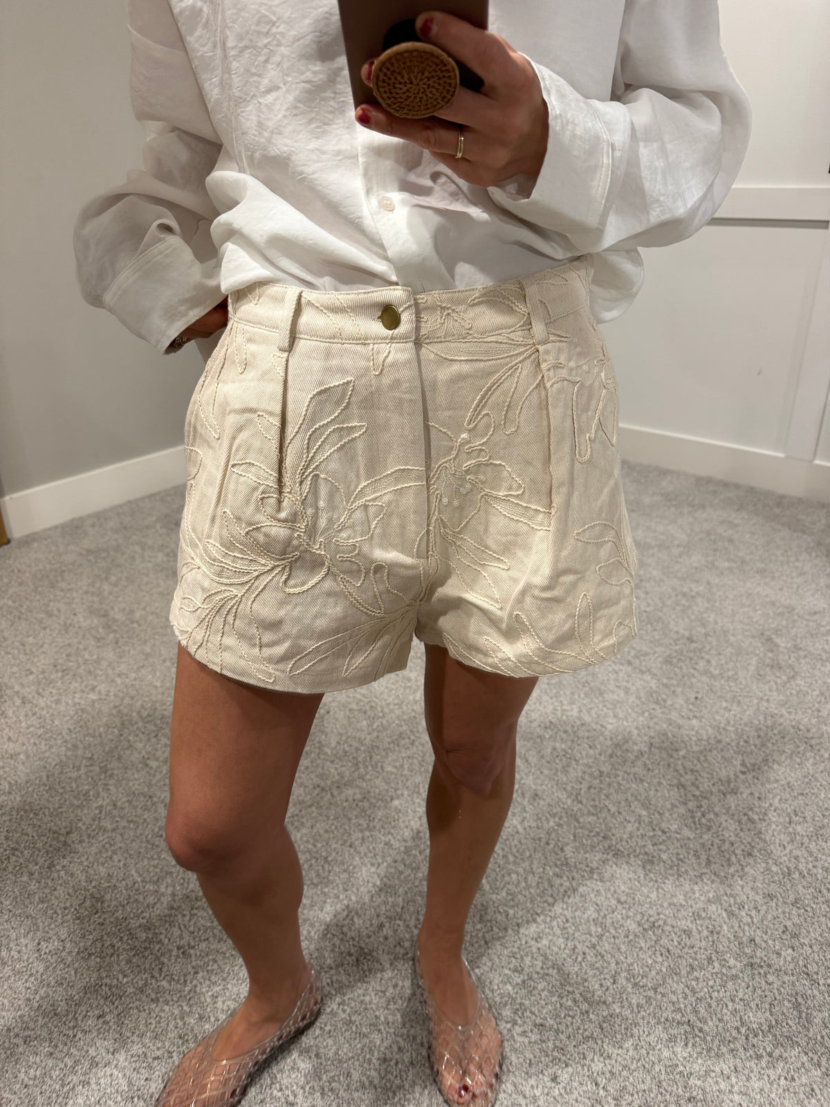 Floral Jacquard Pleated Shorts