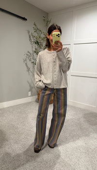 Knit Fabric Button Down Cardigan | Light Heather Grey