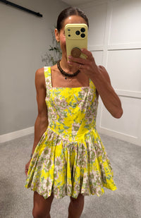 Elsie Floral Balloon Mini Dress | Yellow