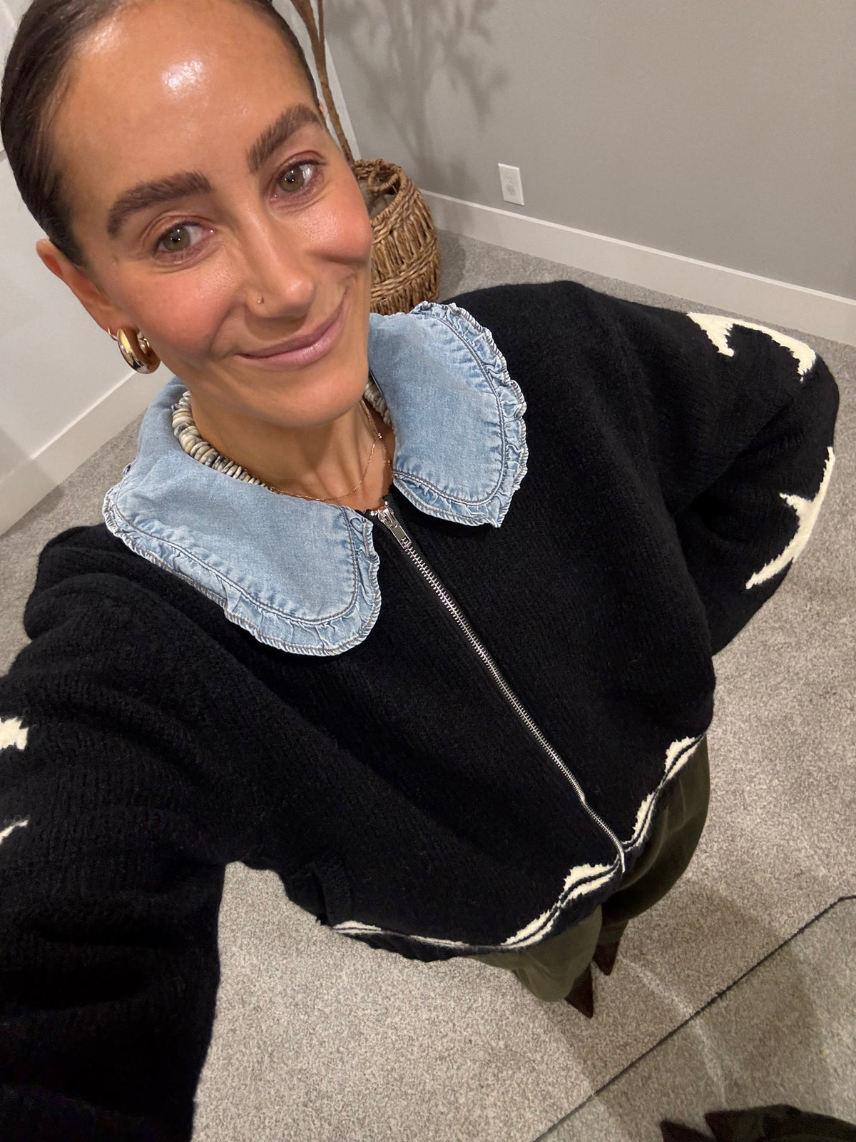 Denim Round Collar Button Down