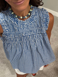 Gingham Ruffle Blouse | Blue