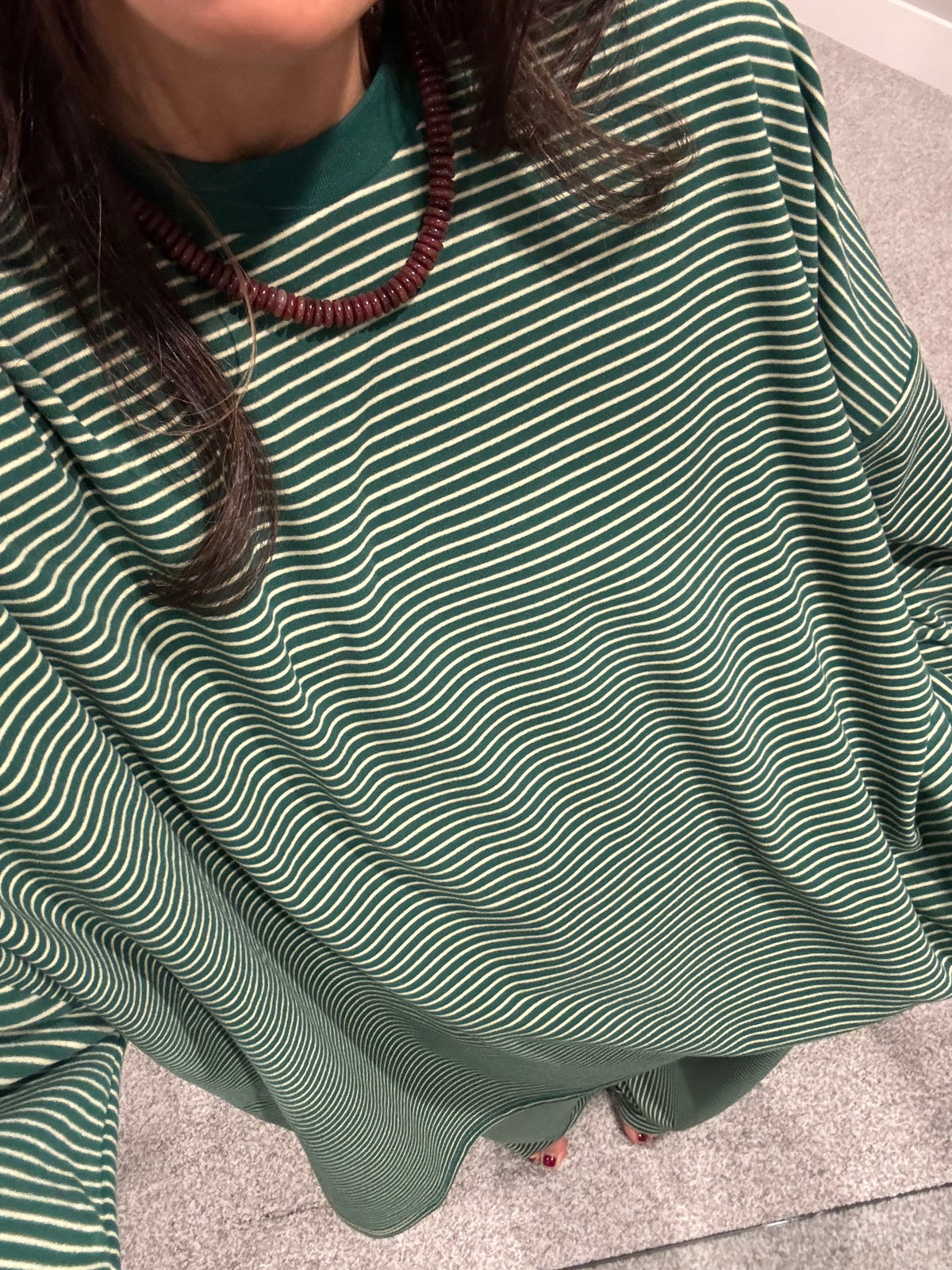 Lounging Brushed Knit Pullover | Green/Cream