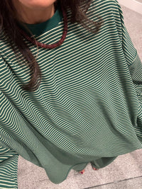 Lounging Brushed Knit Pullover | Green/Cream