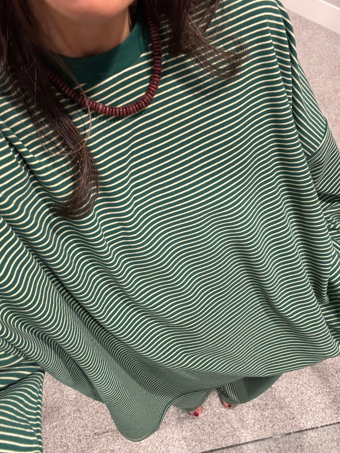 Lounging Brushed Knit Pullover | Green/Cream
