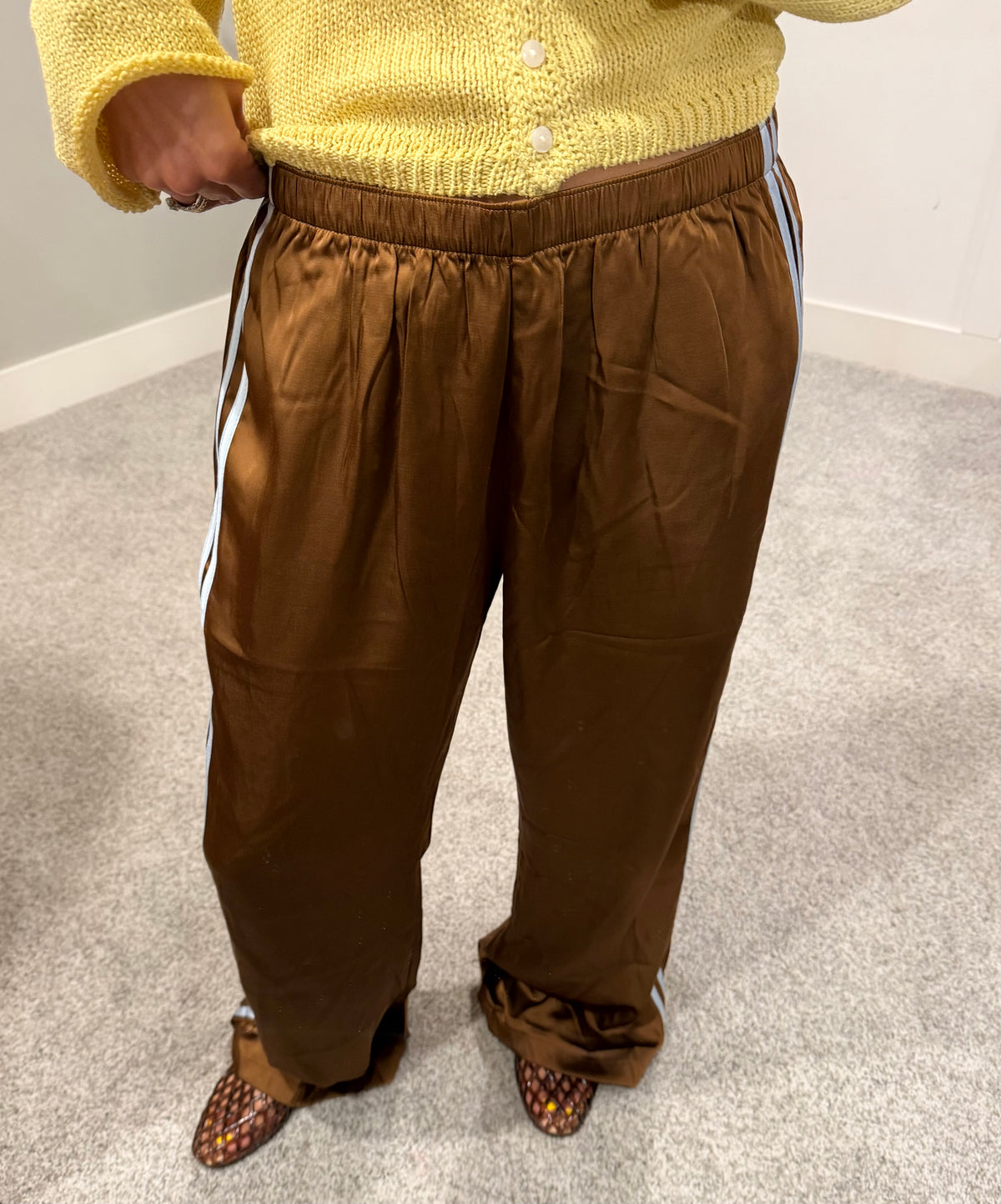 Adele Satin Track Pants | Brown/Light Blue