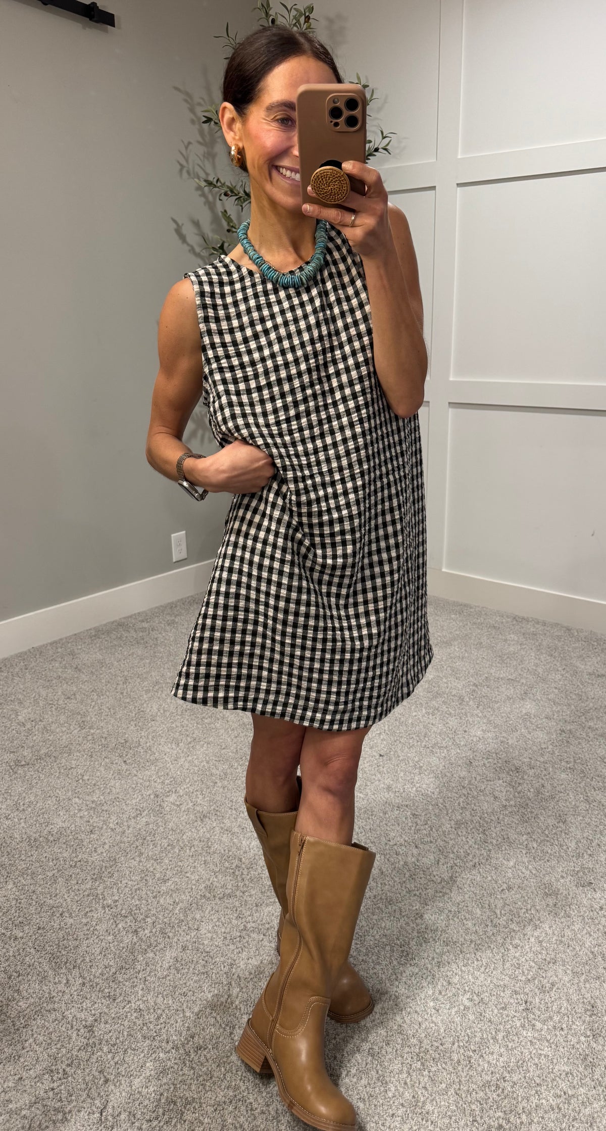 Sandy Gingham Dress | Black/Cream