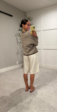 Etta Striped Henley Knit Sweater | Brown/Cream