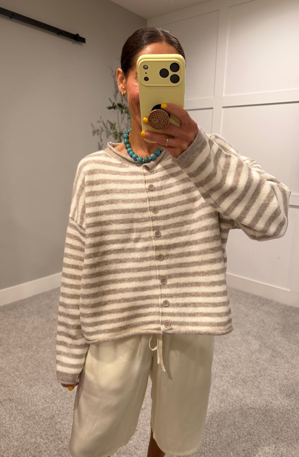 Carly Cardigan | Taupe Ivory