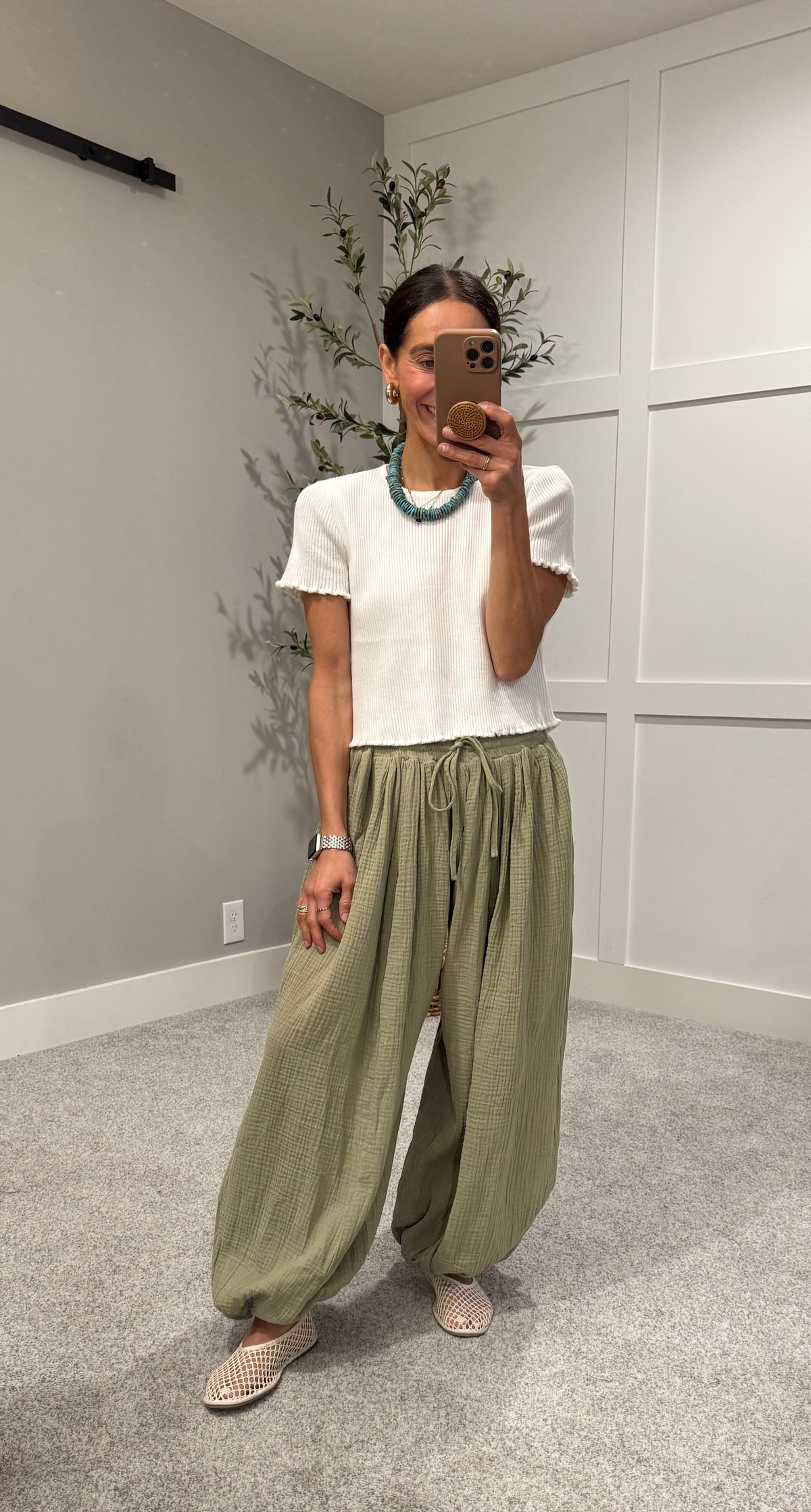 Balloon Gauze Pants | Light Olive