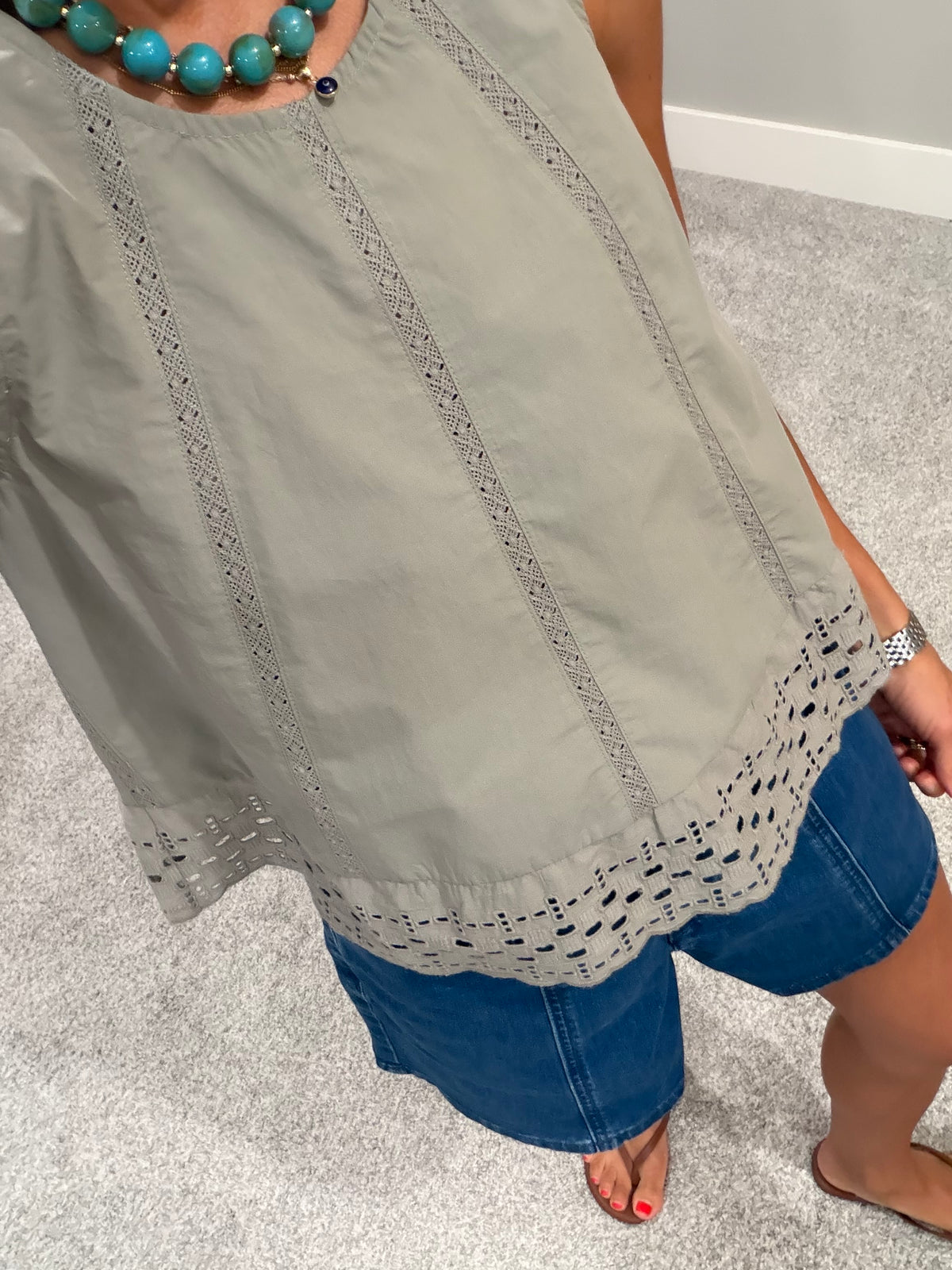 Lace Inset Eyelet Trim Tank | Dry Herb