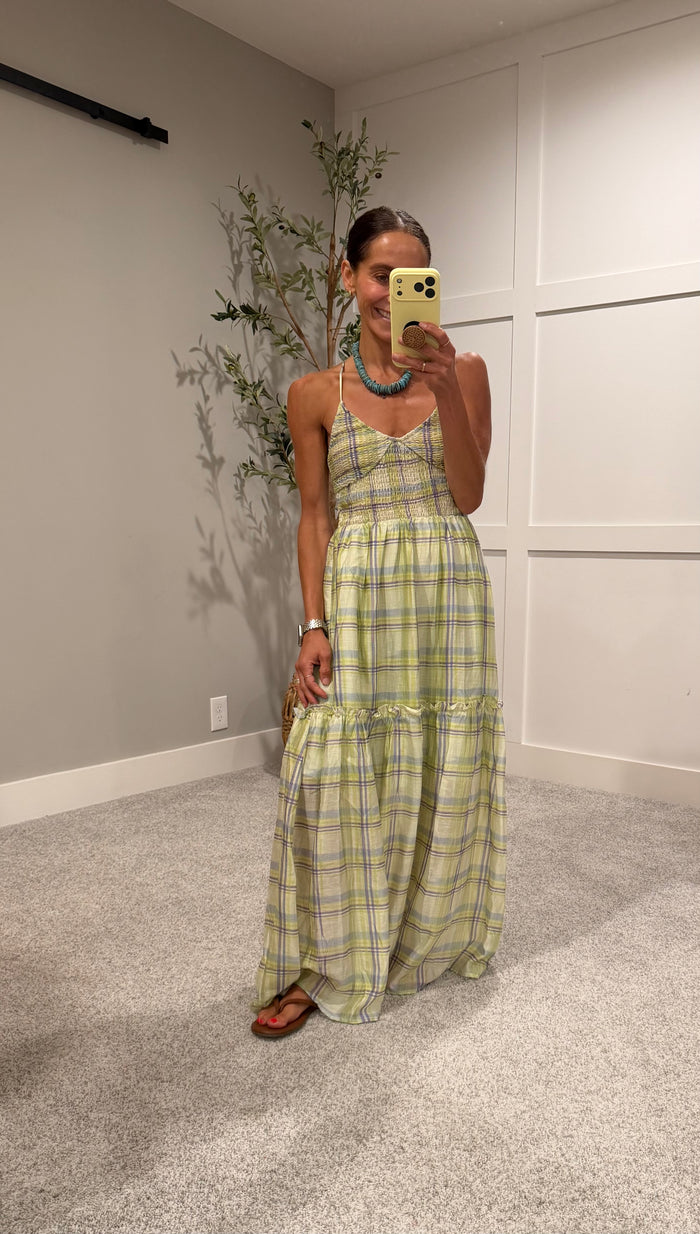 Maxine Plaid Maxi Dress | Lime