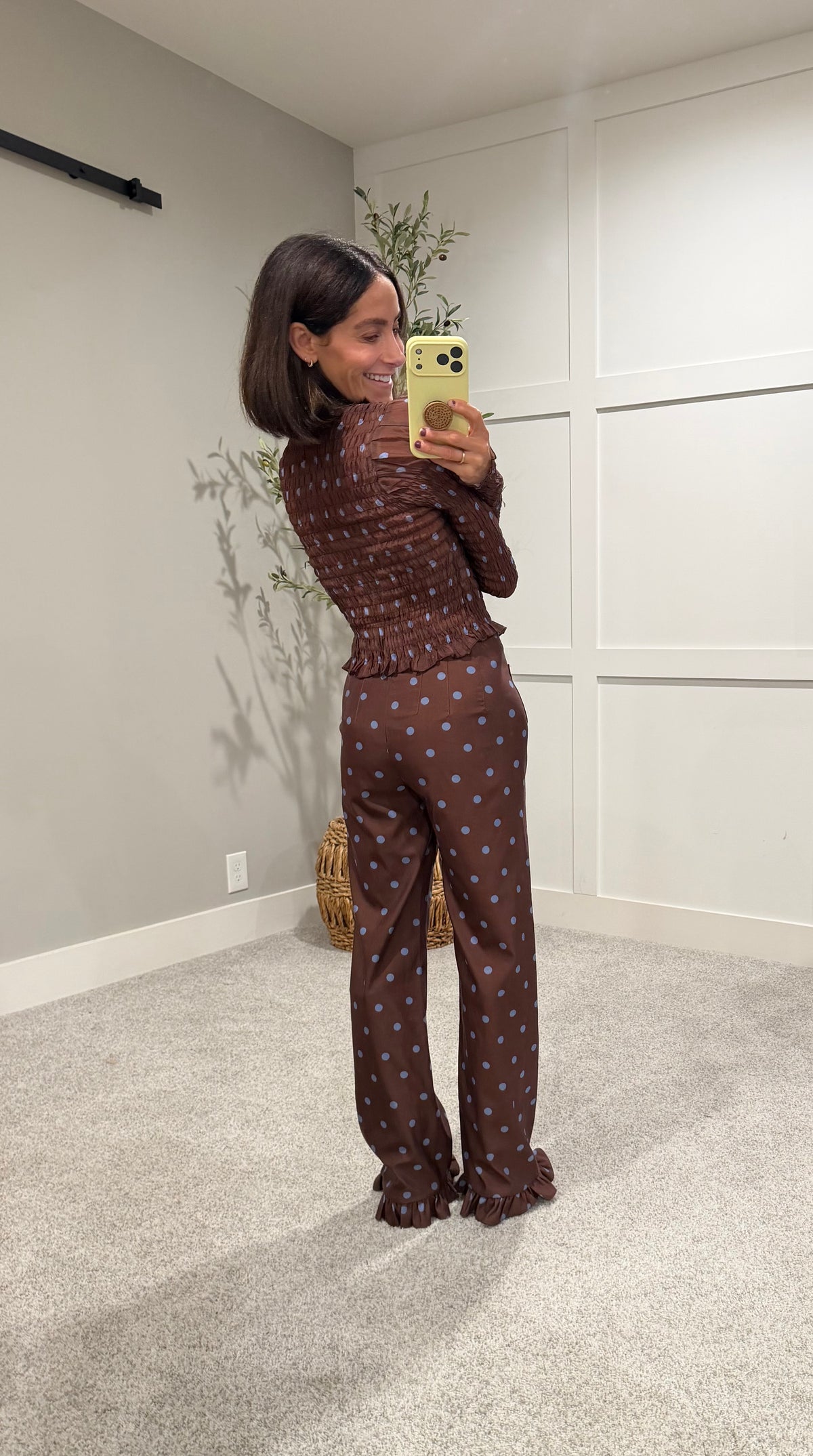 Ashton Top | Brown/Blue Polka Dot