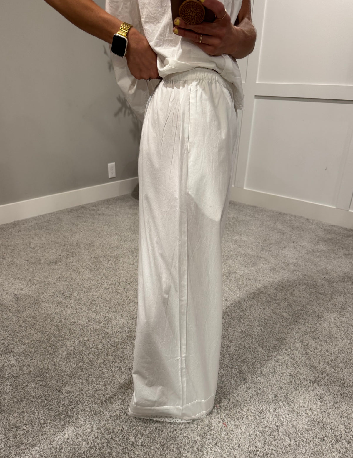 Cece Eyelet Hem Pants | Off White