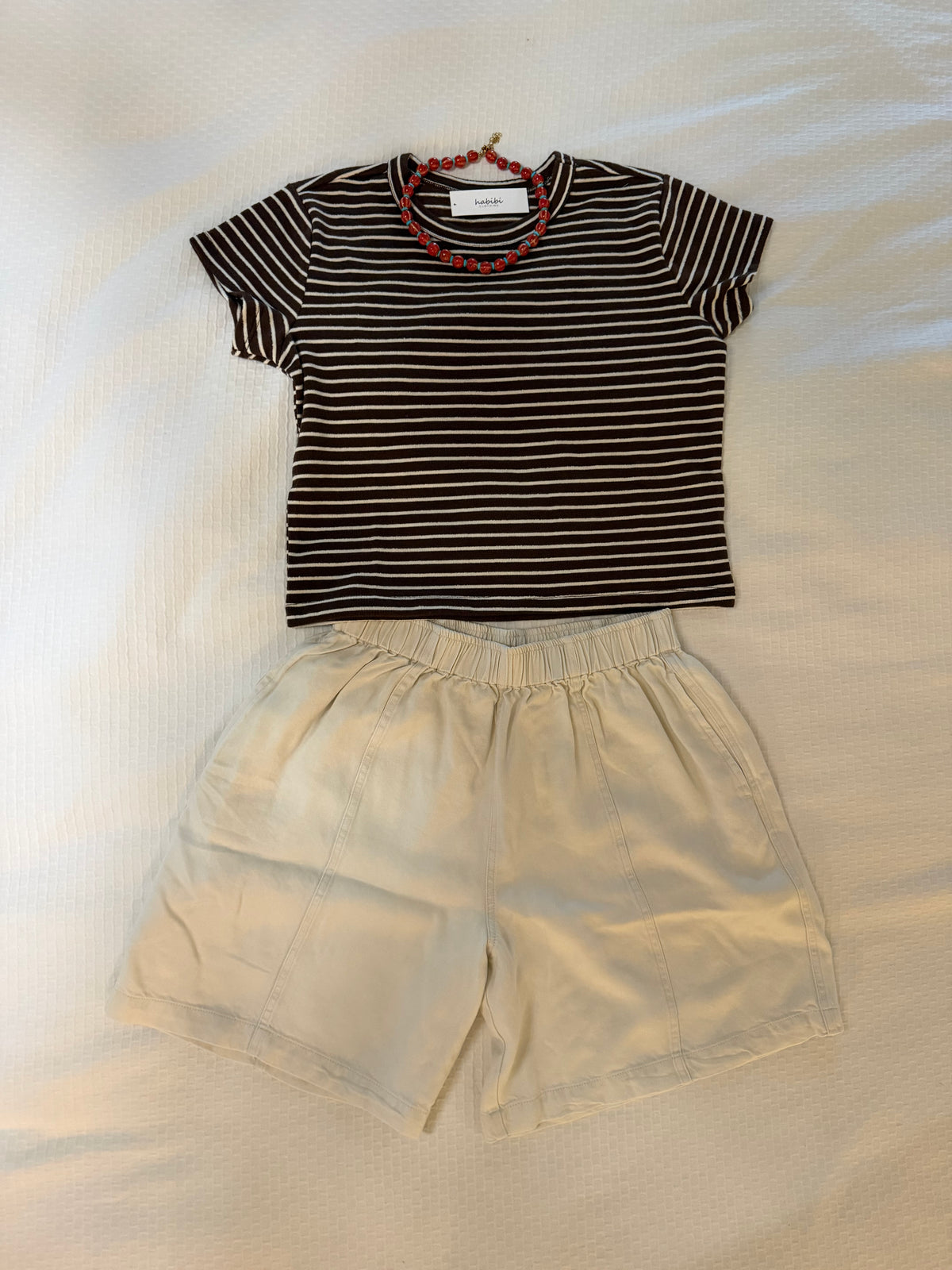 French Terry Striped Set | Brown/Cream