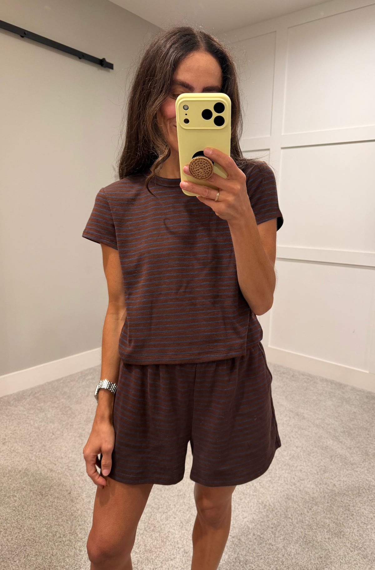 River Short-Sleeve Top | Dark Brown/Blue