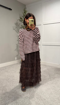Striped Piper Pullover Sweater | Mocha/Pink