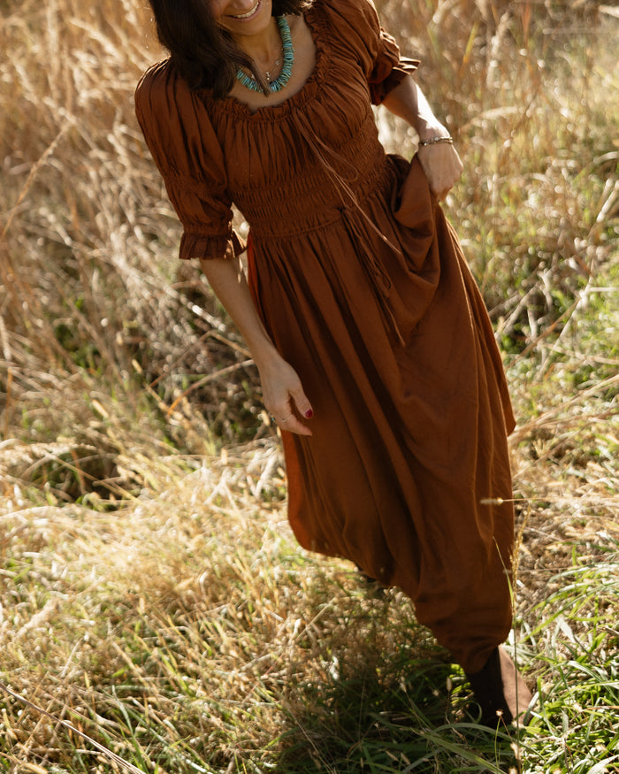 The Solana Smocked Dress | Warm Brown