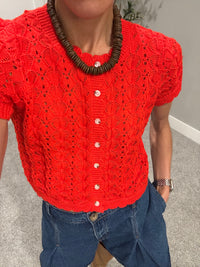 Pointelle Knit Top | Tomato Red