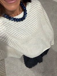 Striped Rolled Neck Sweater-Ecru
