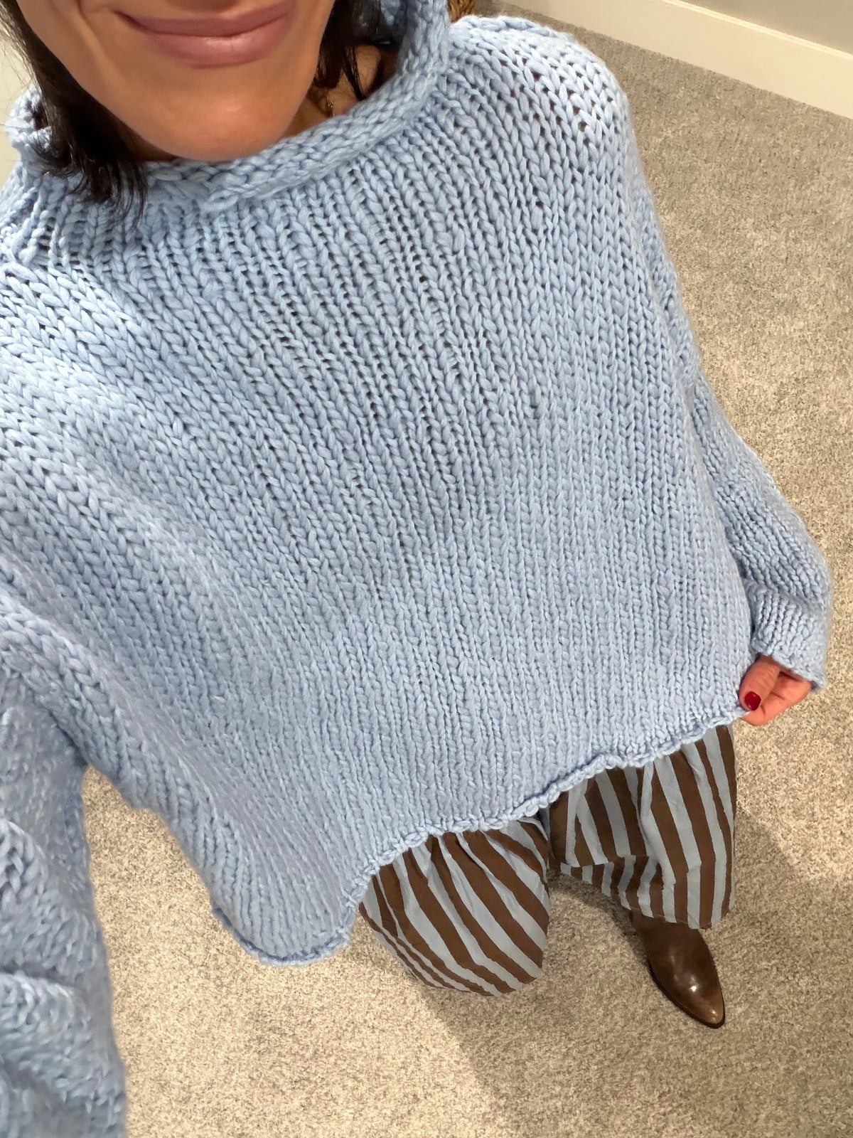 The Hazel Mock Neck Rolled Hem Knit Sweater | Light Blue