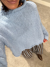 The Hazel Mock Neck Rolled Hem Knit Sweater | Light Blue