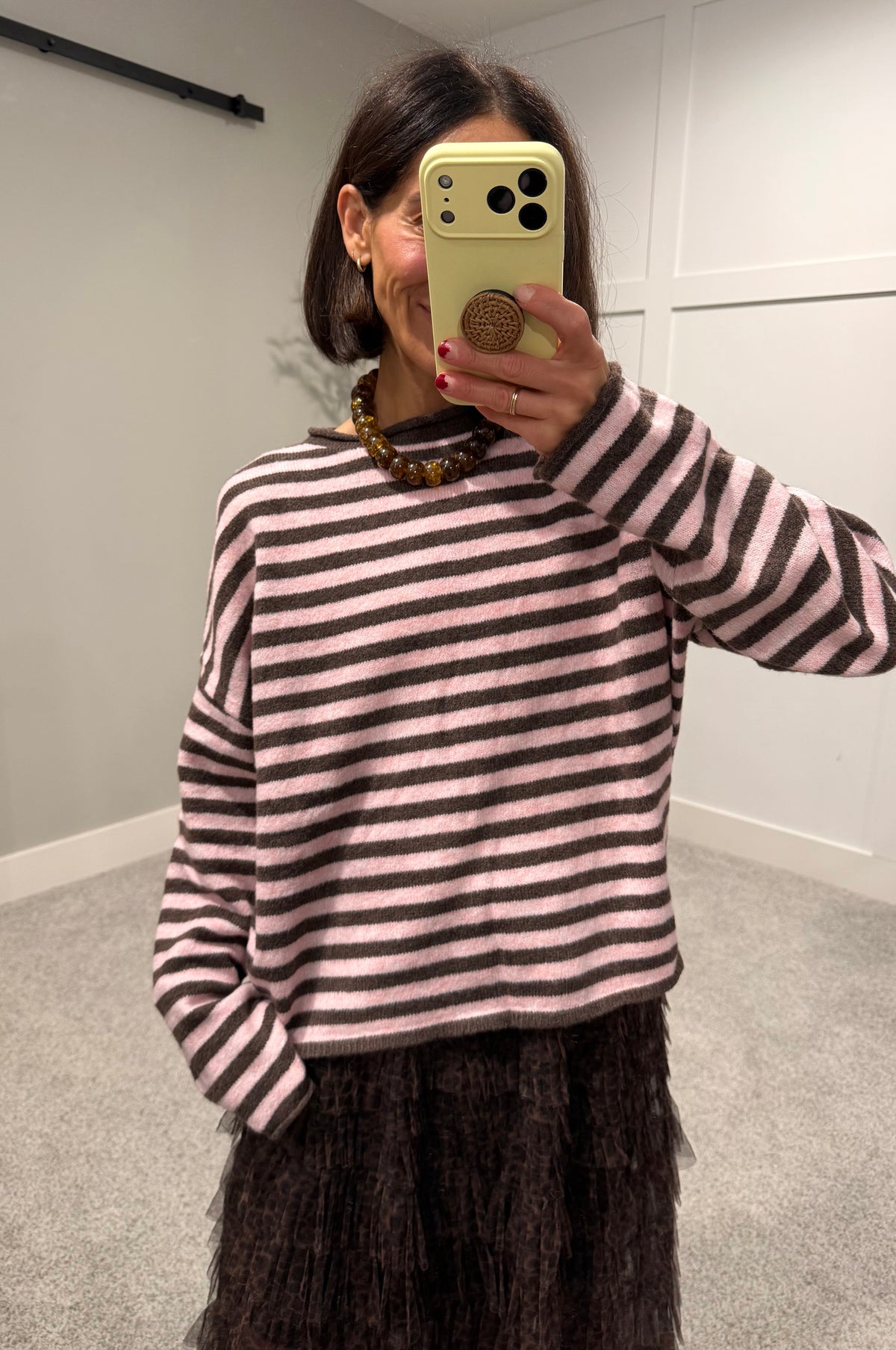 Striped Piper Pullover Sweater | Mocha/Pink
