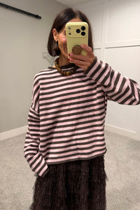 Striped Piper Pullover Sweater | Mocha/Pink