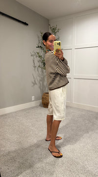 Etta Striped Henley Knit Sweater | Brown/Cream