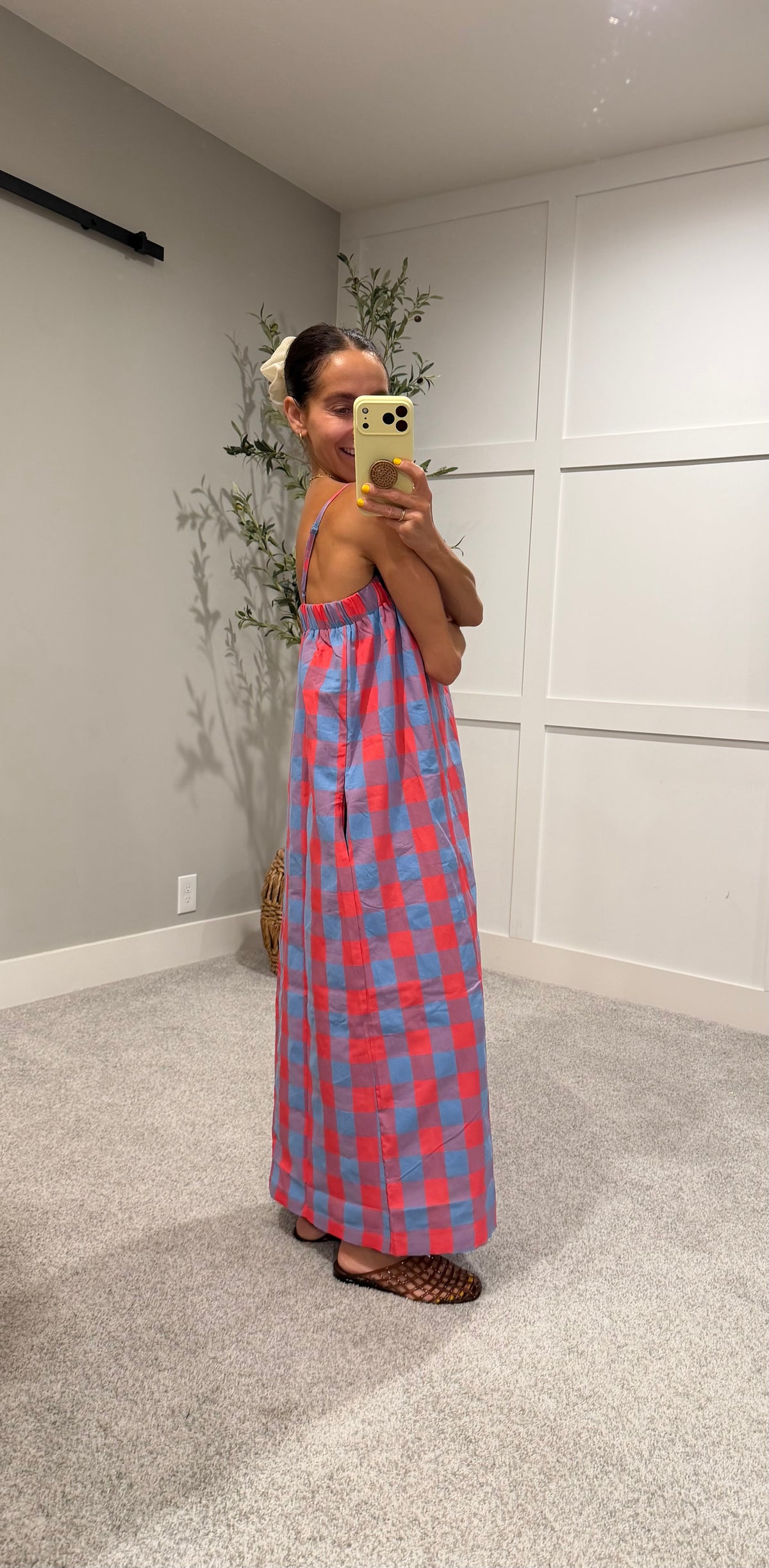 Full Length Cherry Blue Checkered Dress