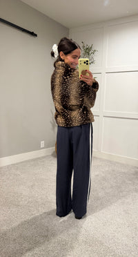 Faux Fur Deer Print Zip Jacket | Dark Taupe-Brown