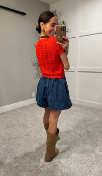 Pointelle Knit Top | Tomato Red