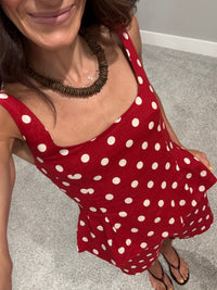 Natalia Polka Dot Peplum Set | Red/Natural