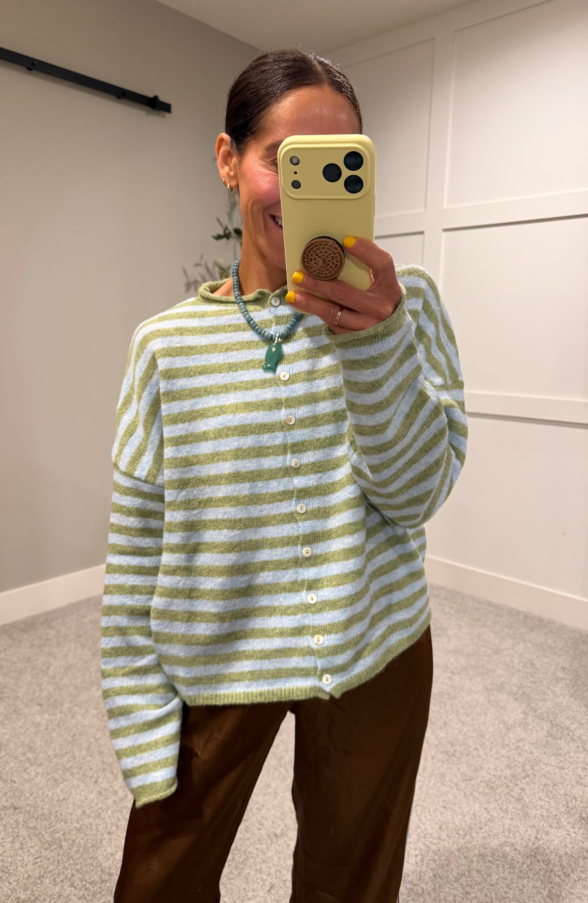 Piper Striped Cardigan | Olive/Blue