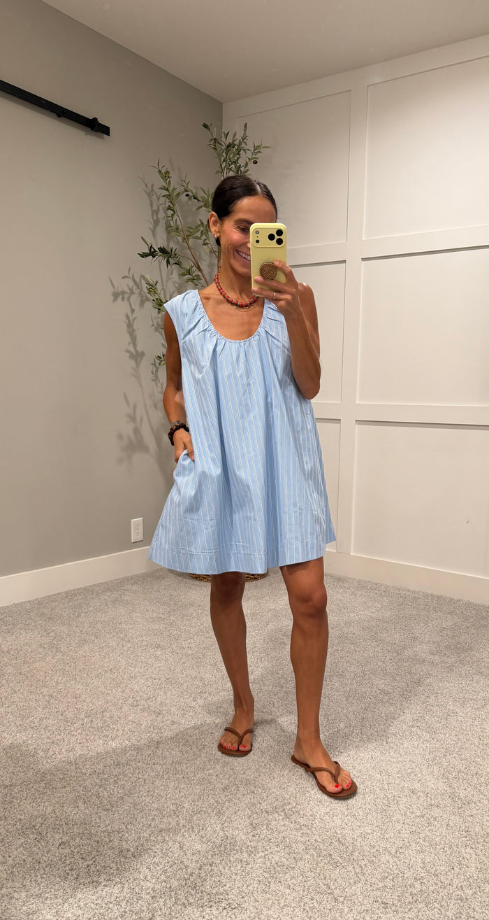 Talia Swing Dress | Light Blue Stripe