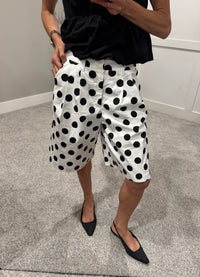 Lucy Pleated Polka Dot Trouser Shorts| White/Black