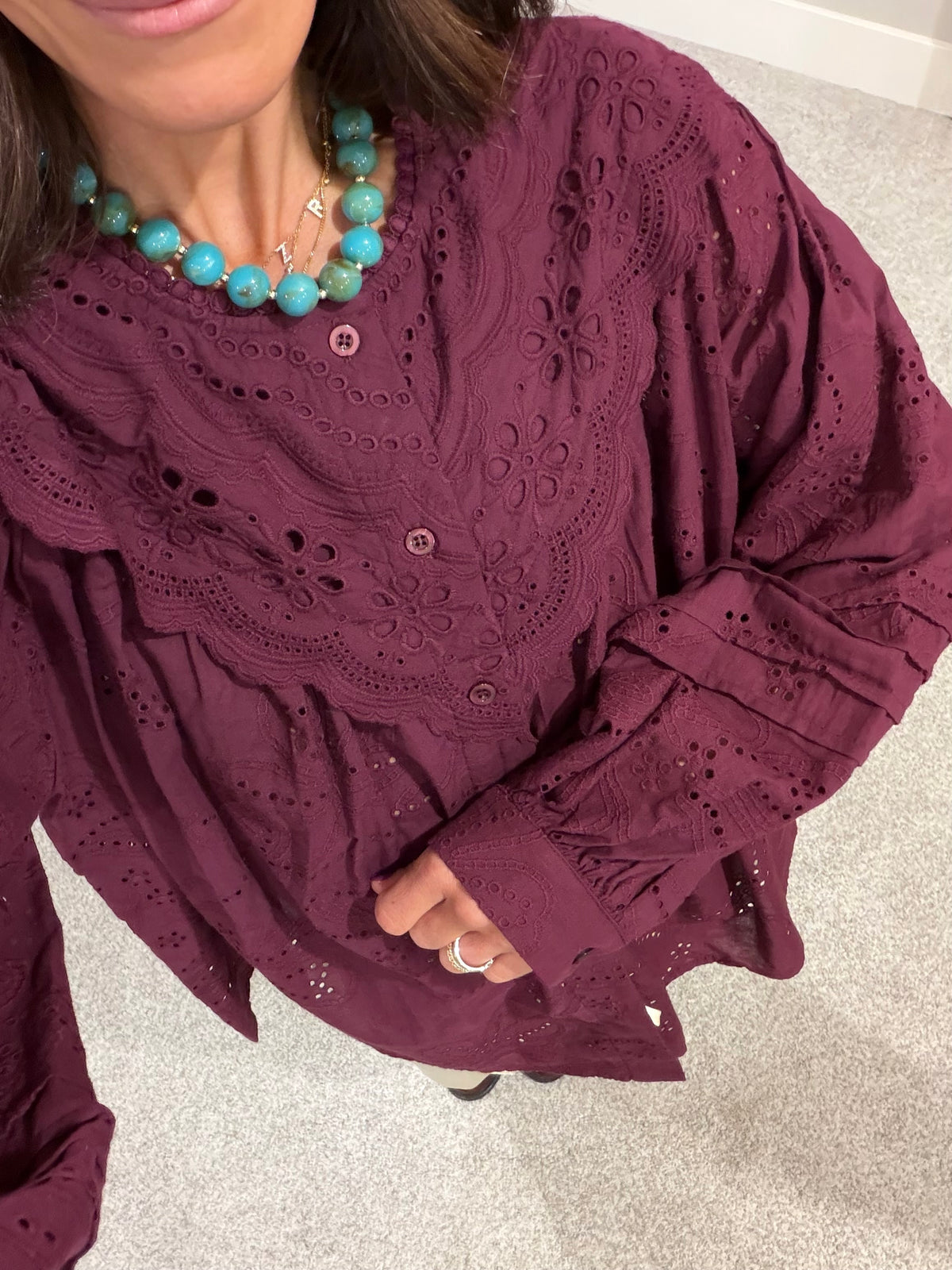 Eyelet Embroidered Blouse | Wine