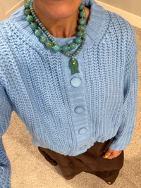 Jackie Blue Button Up Knit Cardigan