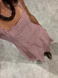 Square neck Gingham Midi Dress | Brick